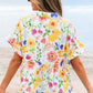 Liberty Floral Boxy Fit Ruffled Short Sleeve V Neck Blouse - Farnelli