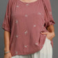 Umgee Full Size Linen Blend Ribbon Embroidered Top Plus Size - Farnelli