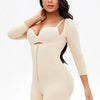 Full Size Zip Up Lace Detail Long Sleeve Shapewear - Ivory