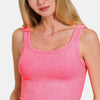 Zenana Washed Ribbed Scoop Neck Wide Strap Tank - N Coral Fuchsia