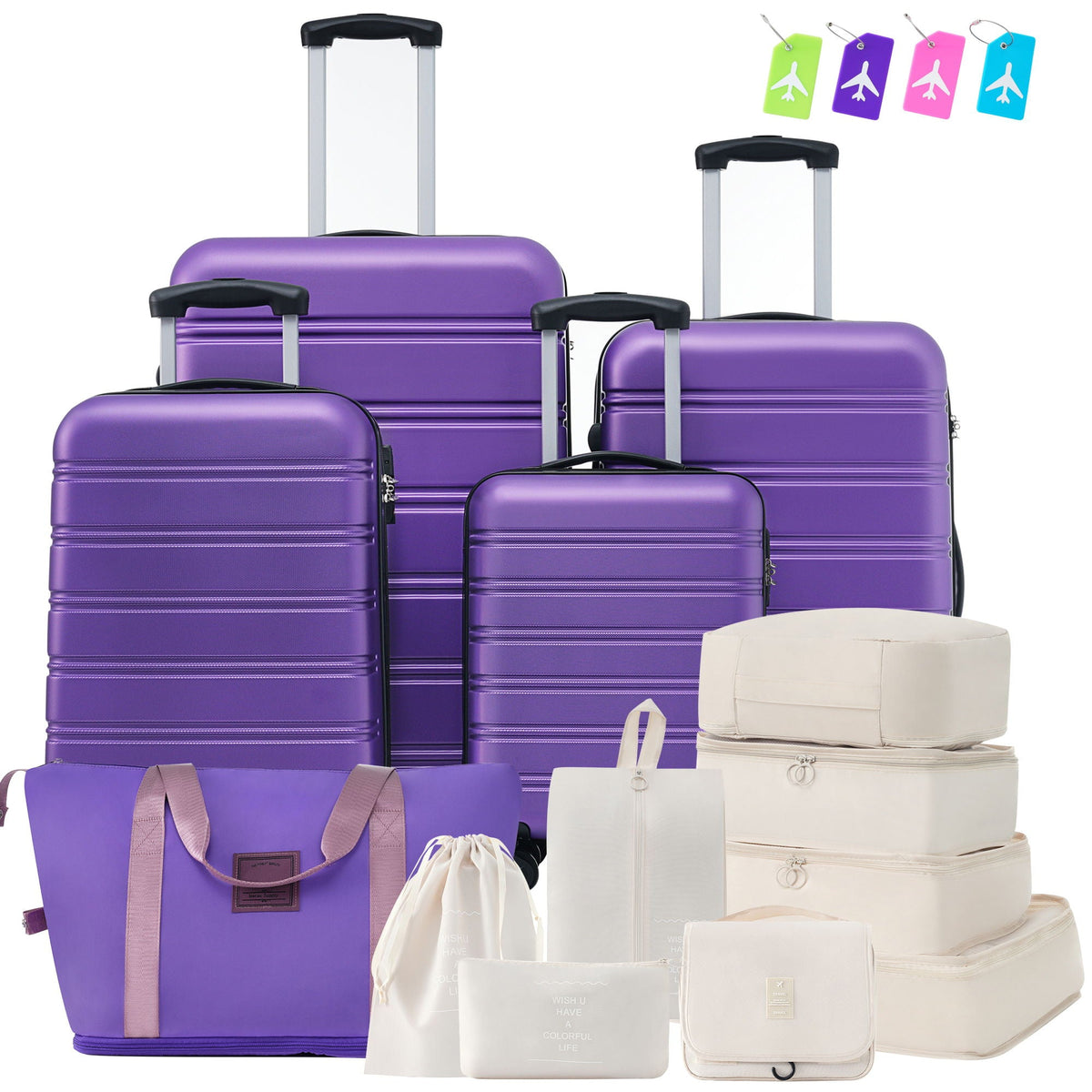 HouseOfZazla 4-piece hardshell luggage set with TSA lock and spinner wheels in multiple colors