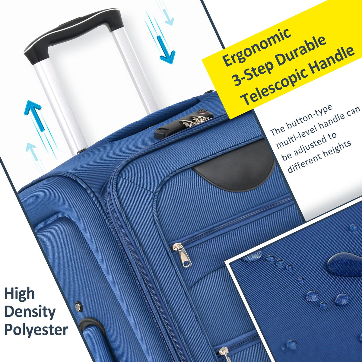 HouseOfZazla expandable softside luggage 3-piece set with spinner wheels in multiple colors