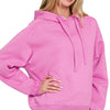 Zenana Drawstring Relaxed Fit Fleece Hoodie - BRIGHT MAUVE