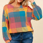 Haptics Round Neck Color Block Plaid Top - Farnelli