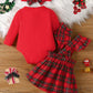 Children's First Christmas Bodysuit and Plaid Dress Outfit Set with Headband - Farnelli