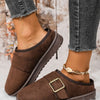 Cozy Buckle Suede Winter Slippers - Brown