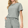 Double Take Full Size Texture Short Sleeve T-Shirt and Drawstring Shorts Set - Cloudy Blue
