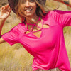 BiBi Silky Knit Top with Front Details - FUCHSIA