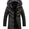 Men's Plus Size Longline Padded Winter Coat with Faux Fur Hood - Green