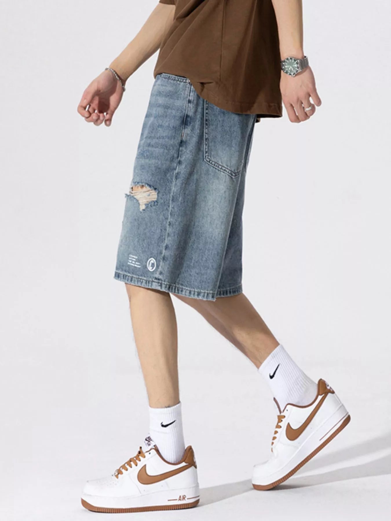 Men's Distressed Loose Fit Denim Shorts - Farnelli