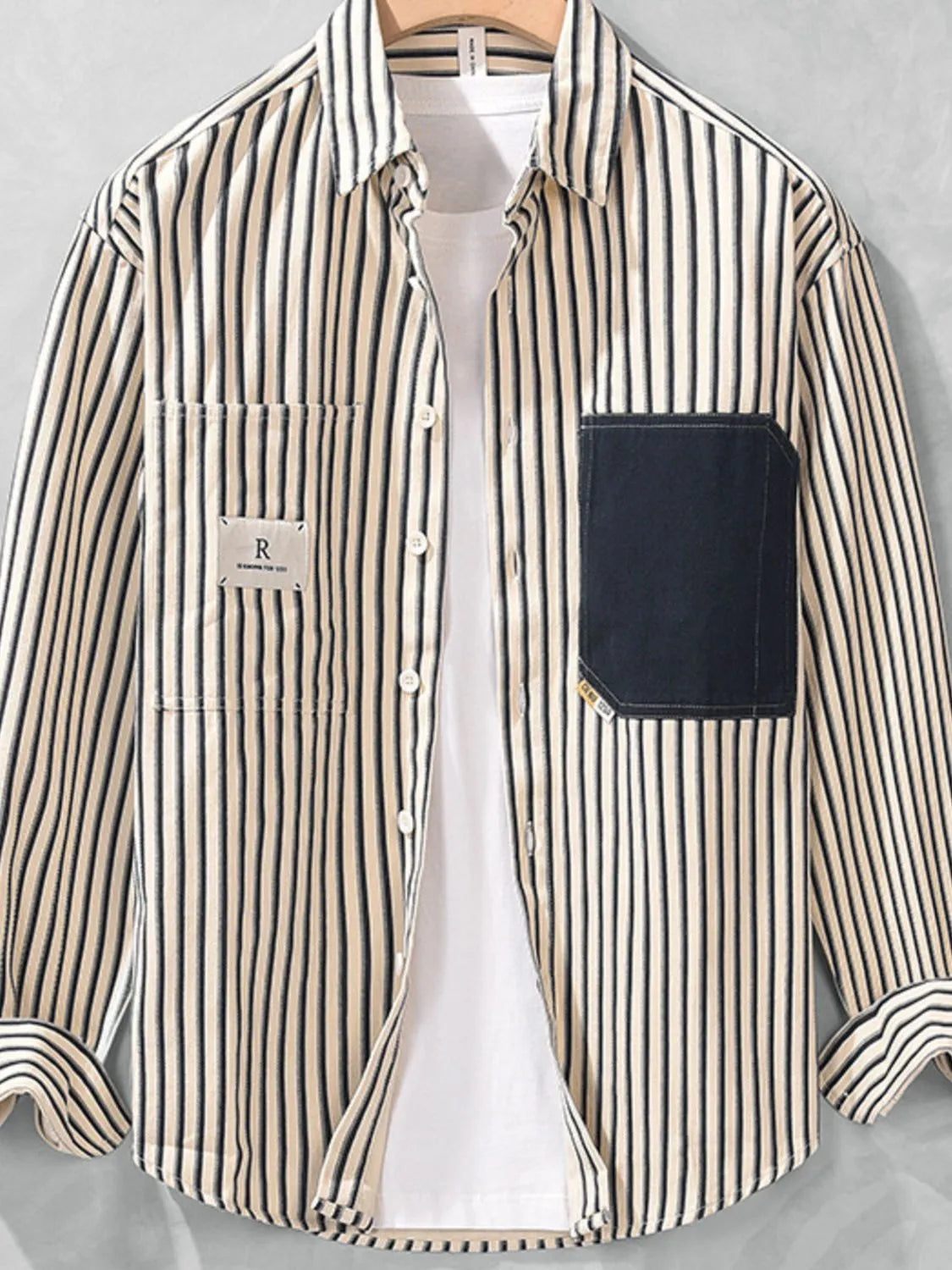 Men's Plus Size Striped Button-Up Shirt - Farnelli