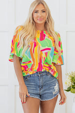 Angel Abstract Half Sleeve Blouse - Farnelli