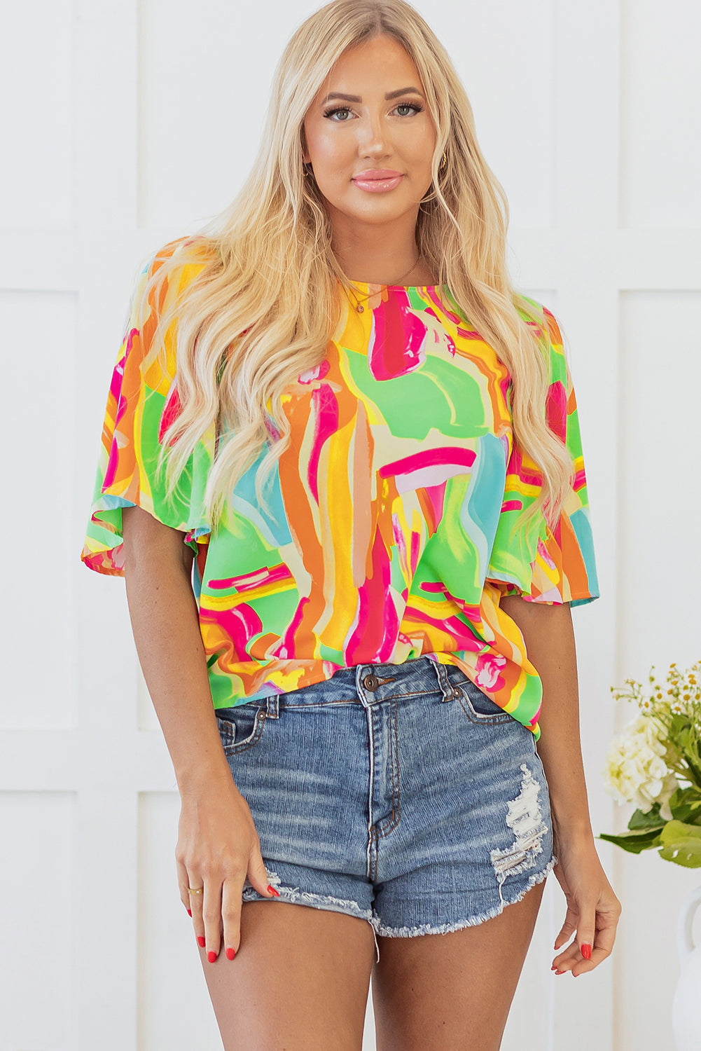Angel Abstract Half Sleeve Blouse - Farnelli