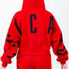 American Bazi Letter Graphic Long Sleeve Drawstring Cropped Hoodie - Red