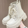 Platform Lace Up Boots - Creamy-white