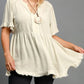 Umgee Full Size Raw Hem Notched Babydoll Linen Blouse Plus Size - Farnelli