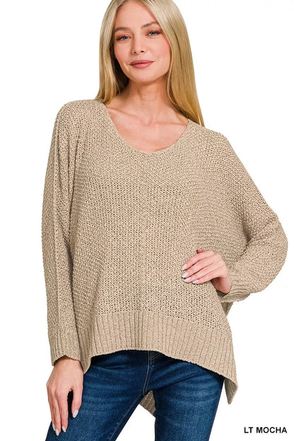 Zenana Dolman Sleeve V-Neck Sweater - Farnelli