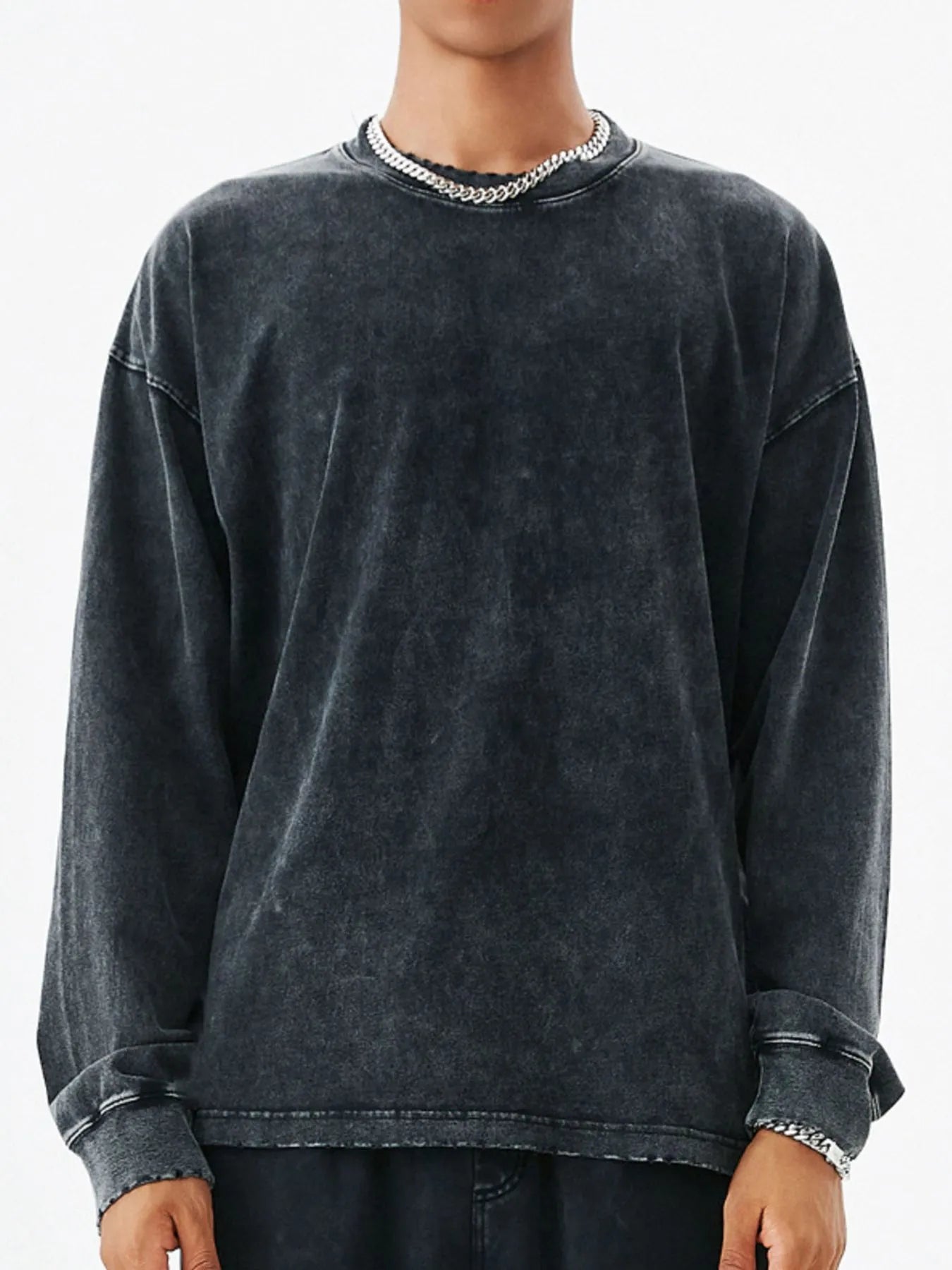 Men's Washed Round Neck Dropped Shoulder Sweatshirt - Farnelli