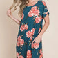 BOMBOM Floral Round Neck Short Tee Dress with Pockets - Farnelli
