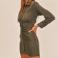 MABLE Front Ruched Button-Down Skinny Mini Shirt Dress - Farnelli