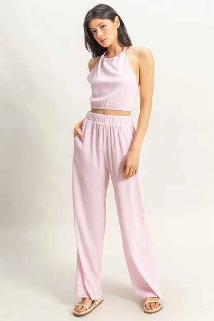 HYFVE Striped Halter Neck Top and Pants Set - Farnelli