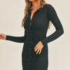 Mable Button Up Ribbed Mini Shirt Dress - Black