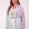 VERY J Plus Size Oversized Printed Button Up Shirt - Sky