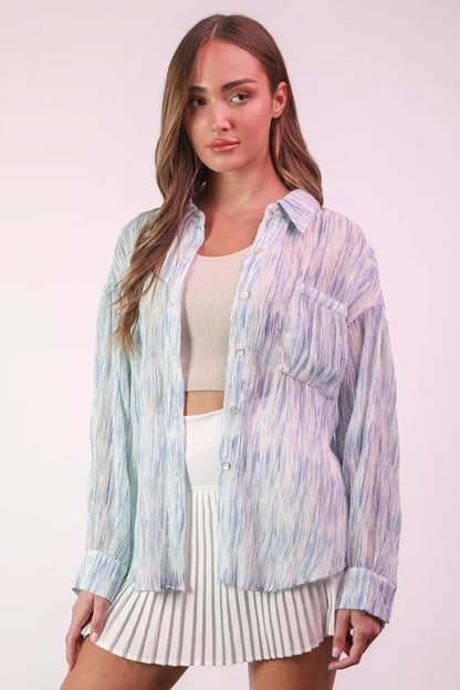 VERY J Plus Size Oversized Printed Button Up Shirt - Farnelli