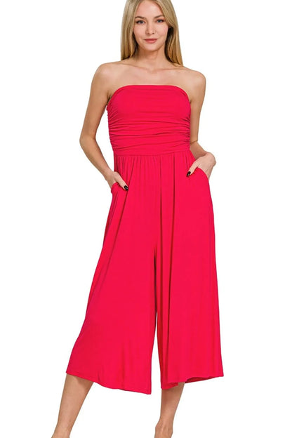 Zenana Double Layered Strapless Tube Top Jumpsuit - Farnelli