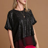 Umgee Sequin Half Sleeve Layered Blouse - Black
