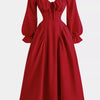 Sweetheart Neckline Flounce Sleeve Dress - Scarlet