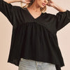 Aemi + Co High-Low Frayed Hem V-Neck Blouse - Black
