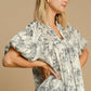 Umgee Full Size Floral Print Metallic Ruffle Blouse Plus Size - Farnelli