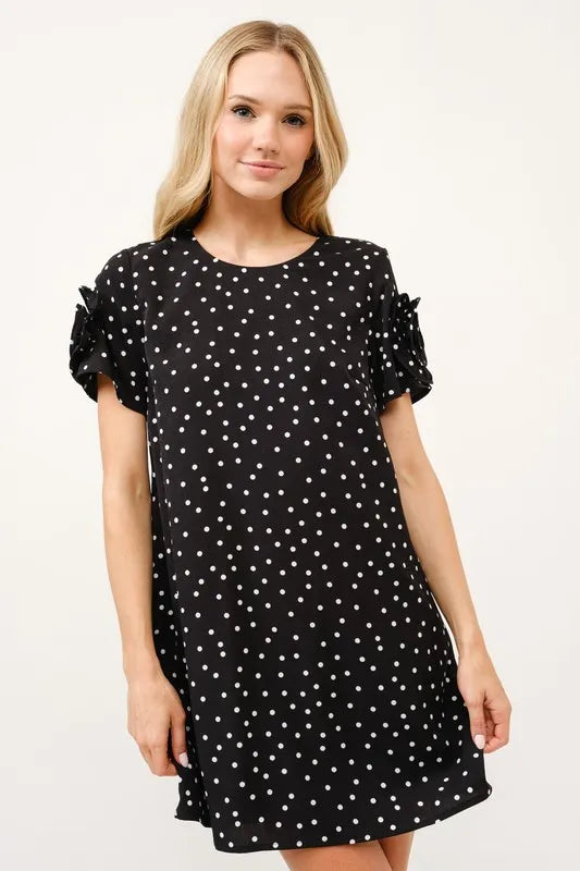 And The Why Embellished Sleeve Polka Dots Shift Dress - Farnelli