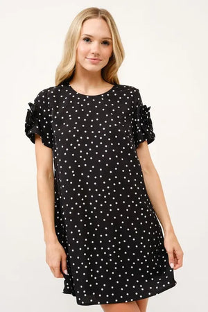 And The Why Embellished Sleeve Polka Dots Shift Dress - Farnelli