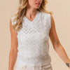 BiBi Chevron Pointelle Pearl Knit Top - IVORY