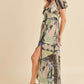 Aemi + Co Lace Detail Slit Geometric Print Short Sleeve Maxi Dress - Farnelli