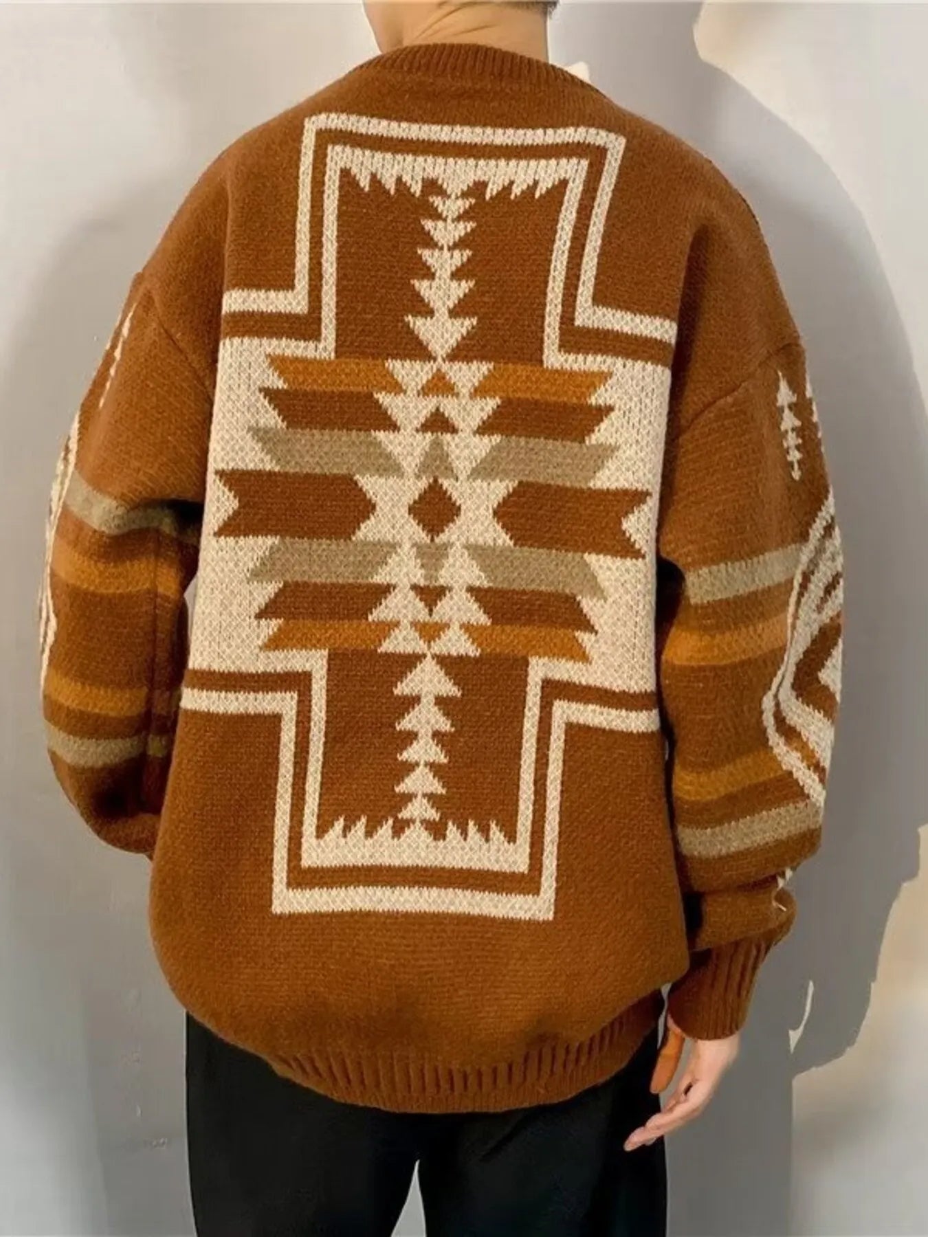 Men's Plus Size Ethnic Pattern Oversized Pullover Sweater - Farnelli