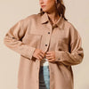 SO ME Faux Sued Snap Shacket with Collar and Pockets - CAMEL