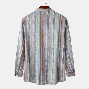 Men's Casual Vintage Striped Long Sleeve Button-Down Shirt - Farnelli