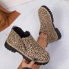 Leopard Print Ankle Boots with Zipper - Leopard