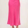 And The Why Solid Satin Midi Skirt - FUCHSIA
