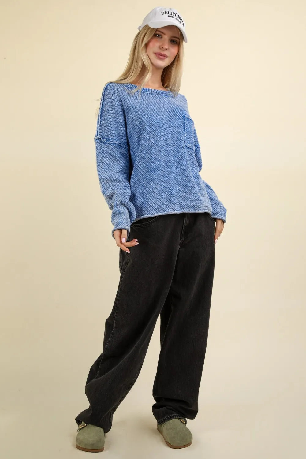 VERY J Mineral Washed Exposed Seam Sweater - Farnelli