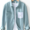 Men's Plus Size Button Up Long Sleeve Shirt - Light Green