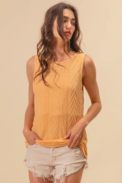 BiBi Textured Sweather Knit Twist Back Sleeveless Top - Farnelli