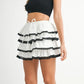 MABLE Poplin Ruffle Layered Contract Lace Trim Mini Skirt - Farnelli