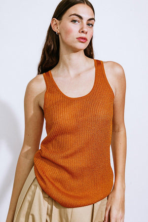 Orange woven tank top from Flying Tomato's Blissful Love collection, featuring a stylish and comfortable sleeveless design.