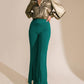Flying Tomato Hey Darling woven flare pants in green, featuring a high-waisted design and wide-leg style.
