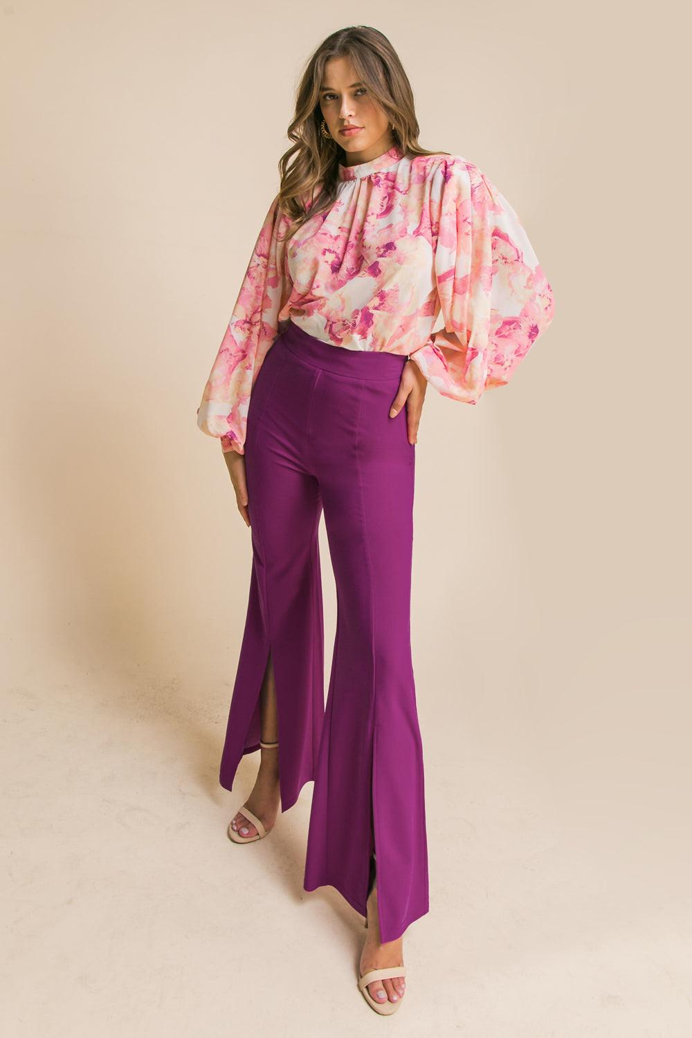 Flying Tomato Hey Darling woven flare pants with a stylish, colorful pattern and flared leg design displayed in the image.