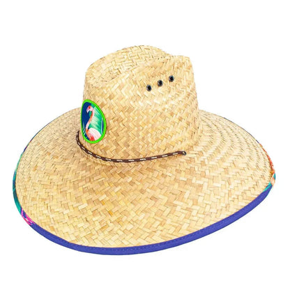 Peter Grimm Flamingo straw lifeguard hat with wide brim and chin cord, HatCountry headwear